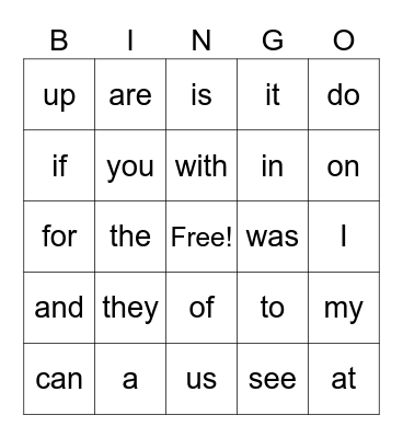Sight Words to February Bingo Card