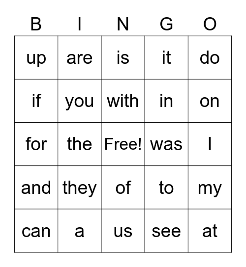 Sight Words to February Bingo Card