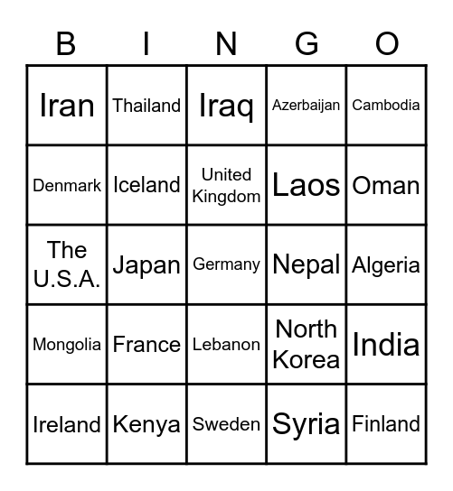 COUNTRY BINGO Card