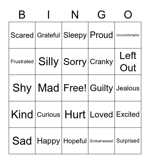 Kimochi Feelings Bingo Card