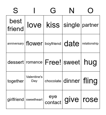 Valentine's Day Signo Bingo Card