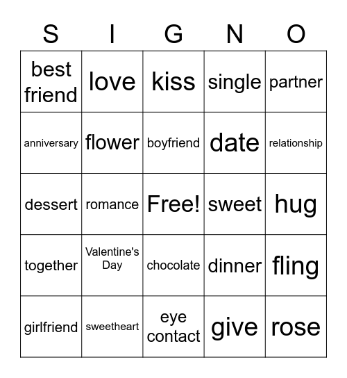 Valentine's Day Signo Bingo Card