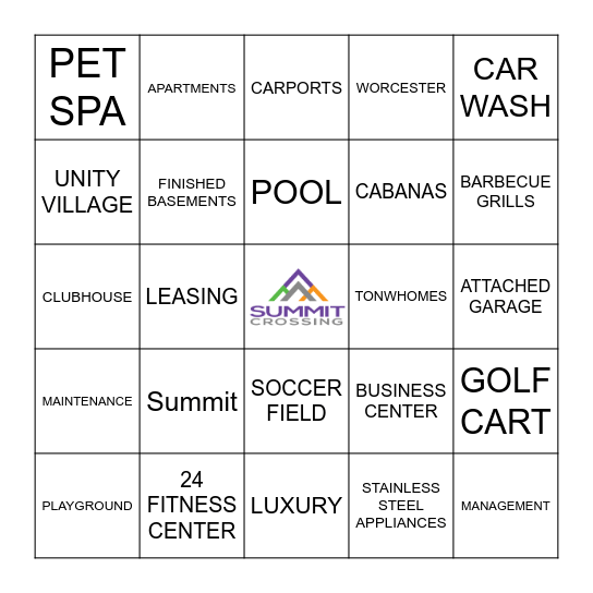 Summit Crossing  Bingo Card