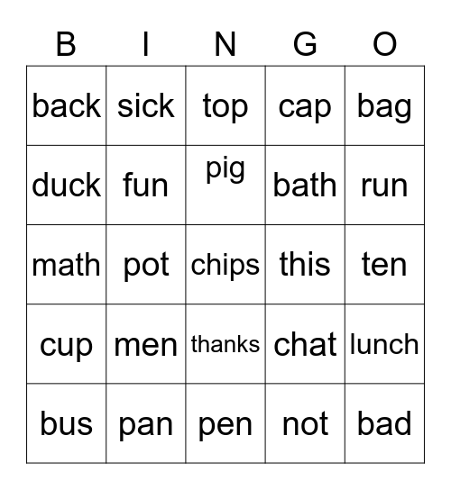 ch・th・ck ・easy words Bingo Card