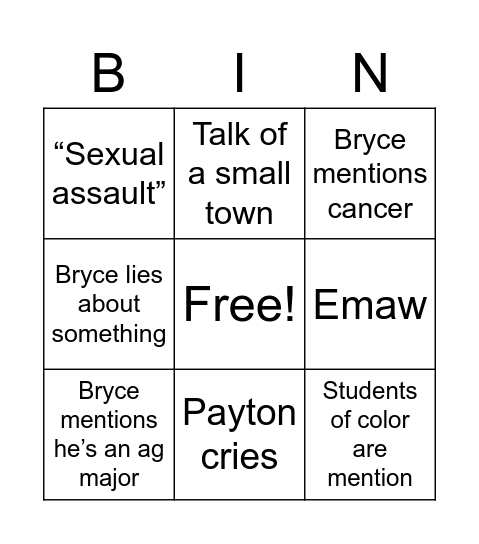 Untitled Bingo Card
