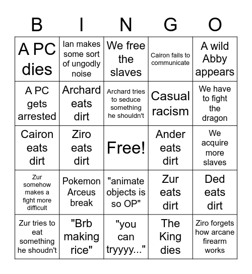 The Ninth Incursion Bingo Card