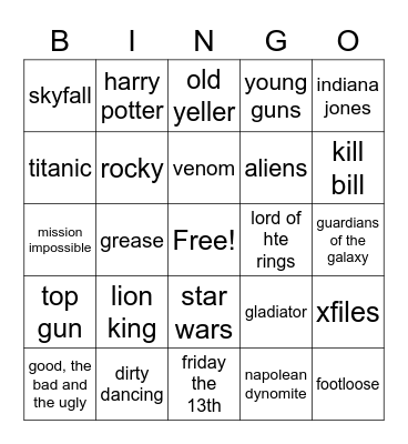 Songs from movies! Bingo Card