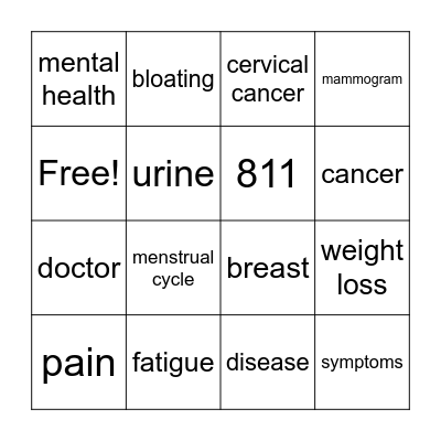 Health Presentation Bingo Card