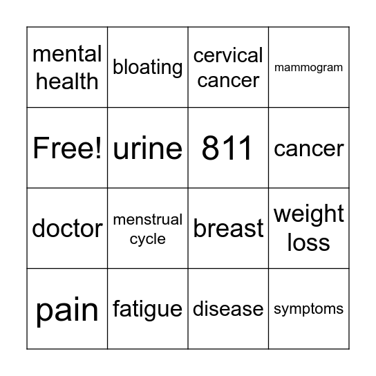 Health Presentation Bingo Card