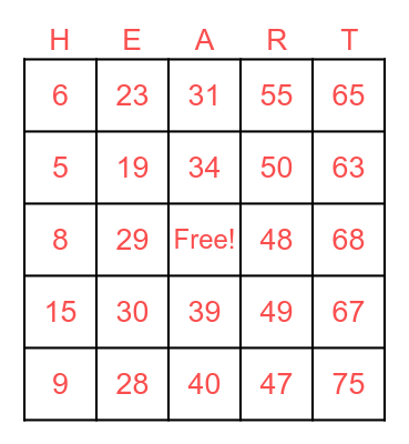 Heluna Health Valentines Day Bingo Card