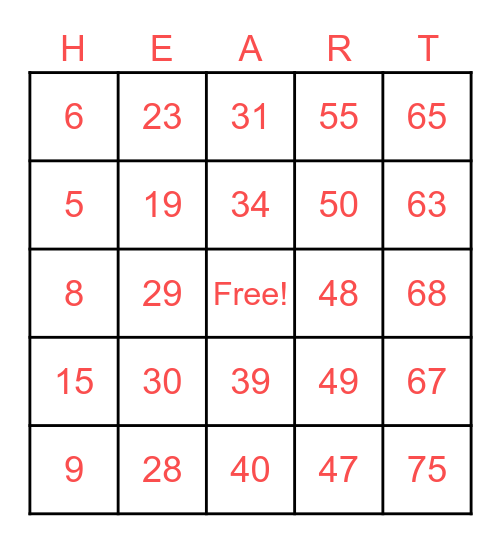 Heluna Health Valentines Day Bingo Card