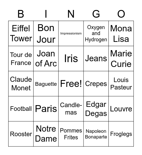 France Bingo Card