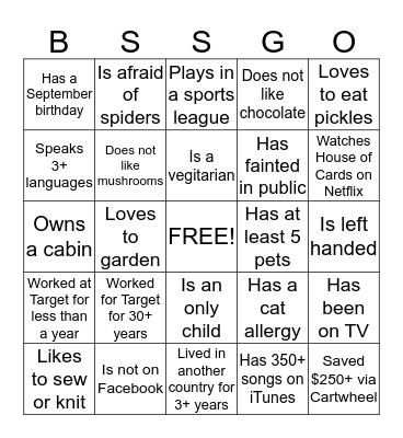 BSS Picnic BSS-GO Bingo Card