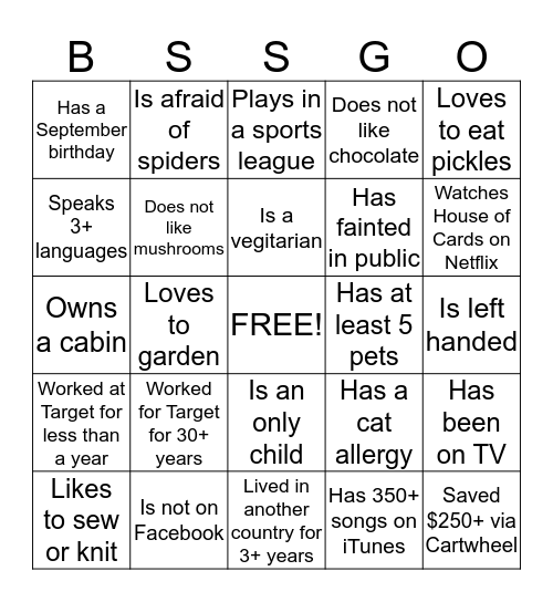 BSS Picnic BSS-GO Bingo Card