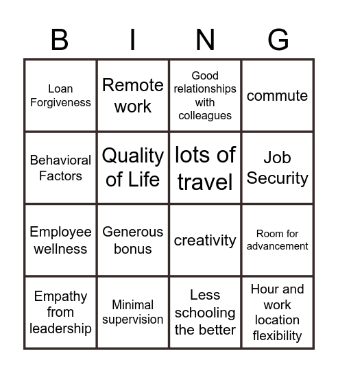Career Qualities for me Bingo Card