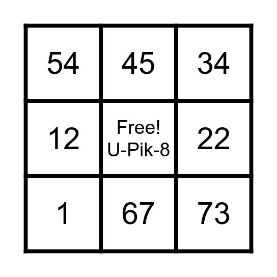 U-PIK'8! Bingo Card