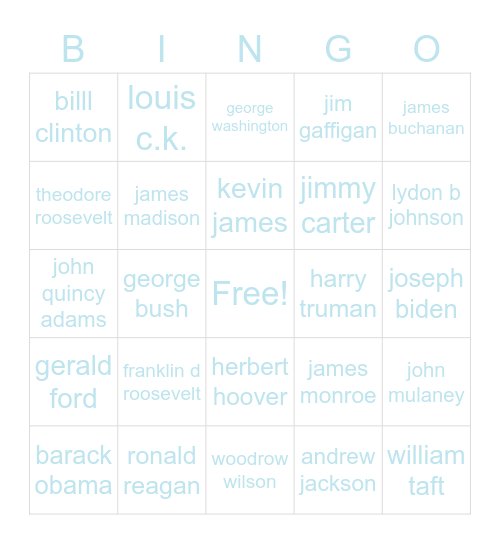 President's Bingo Card