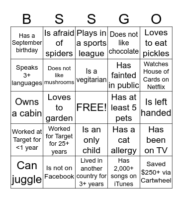 BSS Picnic BSS-GO Bingo Card