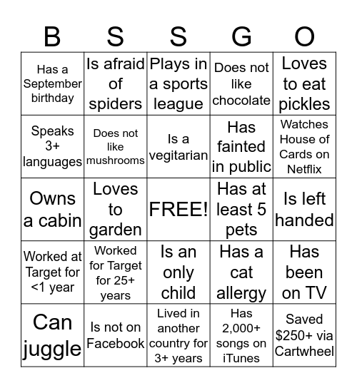 BSS Picnic BSS-GO Bingo Card