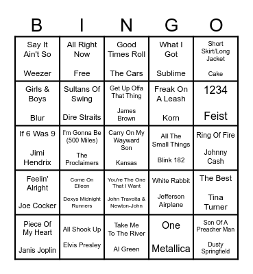 ROCK N' ROLL #9 Bingo Card