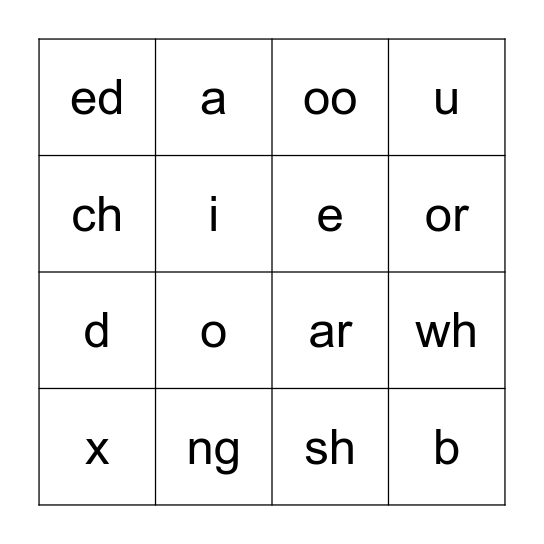 Phonogram Bingo Card