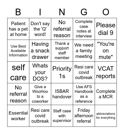 Social Worker Bing Bingo Card