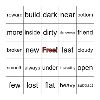 Antonyms Bingo Card