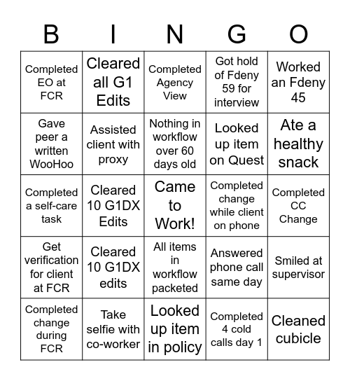 Social Worker Bing Bingo Card