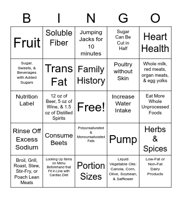 Heart Healthy Bingo Card