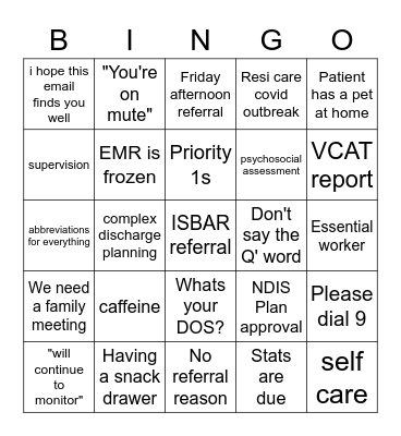 Social Work Bingo Card