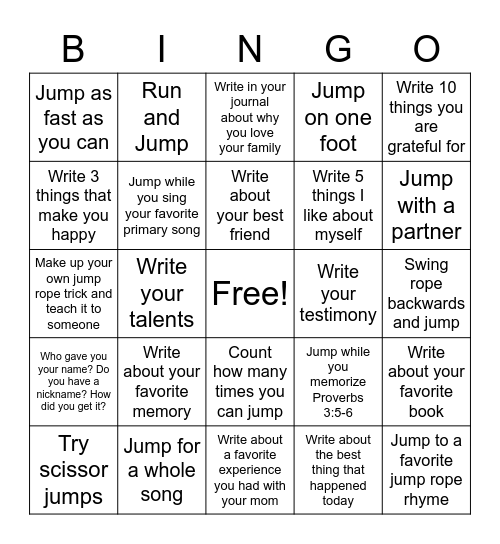 Jump into Journaling Bingo Card