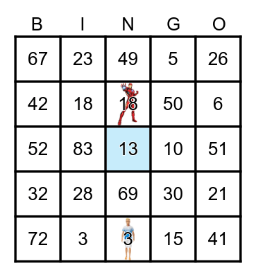 NUMBER Bingo Card