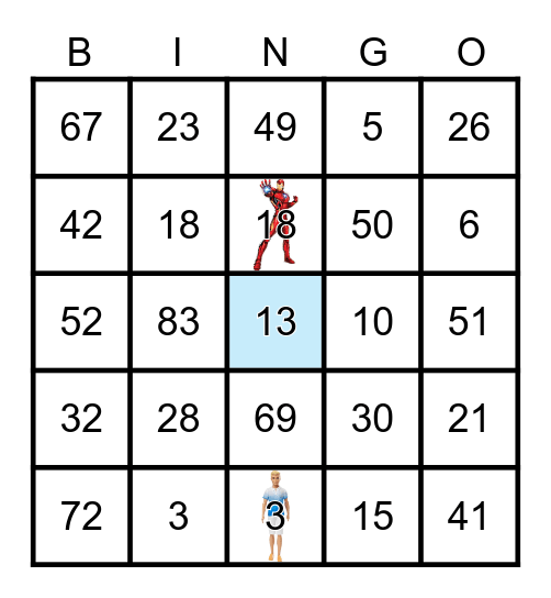 NUMBER Bingo Card