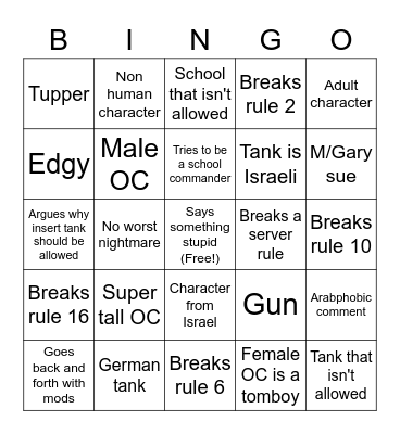 Izai Dumb action Bingo Card