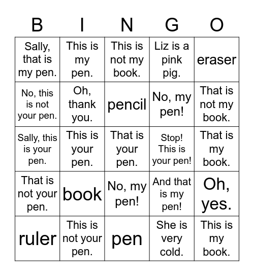 Dino 1A 5 Part 1 Bingo Card