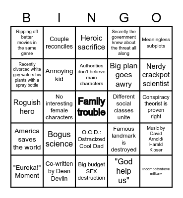 Roland Emmerich Bingo Card