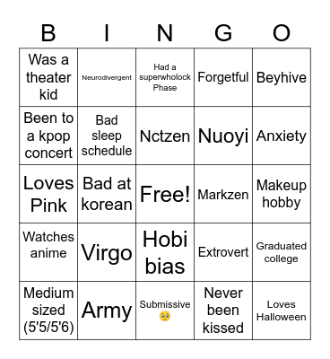 Kait Bingo Card