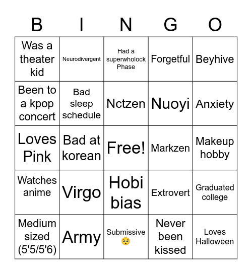 Kait Bingo Card