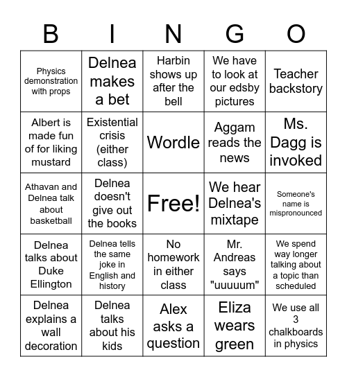 2022 Semester 2 DFFC Bingo Card