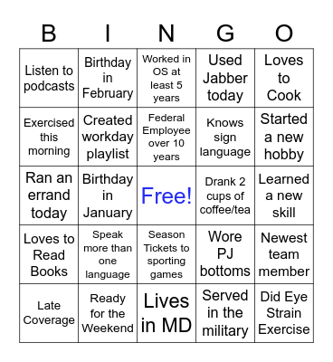 COFRD Branch February 2022 Bingo Card