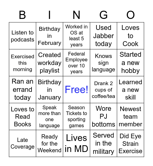 COFRD Branch February 2022 Bingo Card