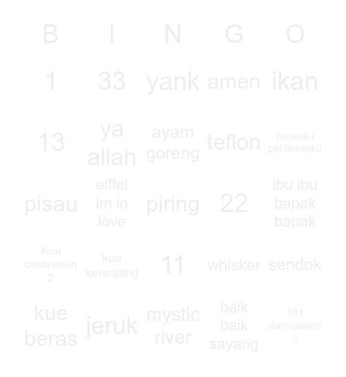 kry Bingo Card