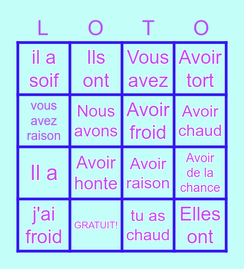 Avoir au Présent Bingo Card