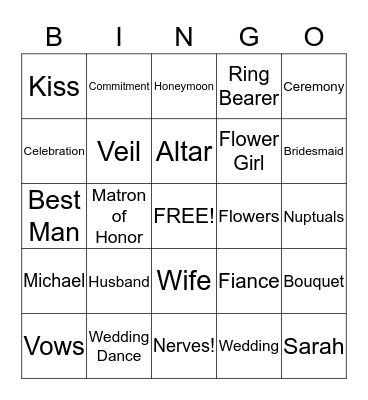 SARAH'S BRIDAL BINGO Card