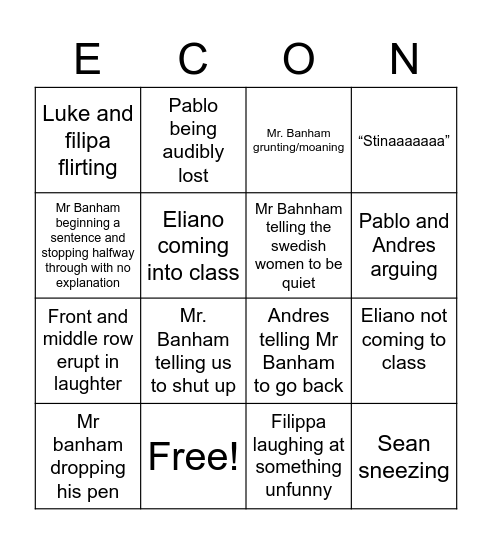 Econ Bingo Card