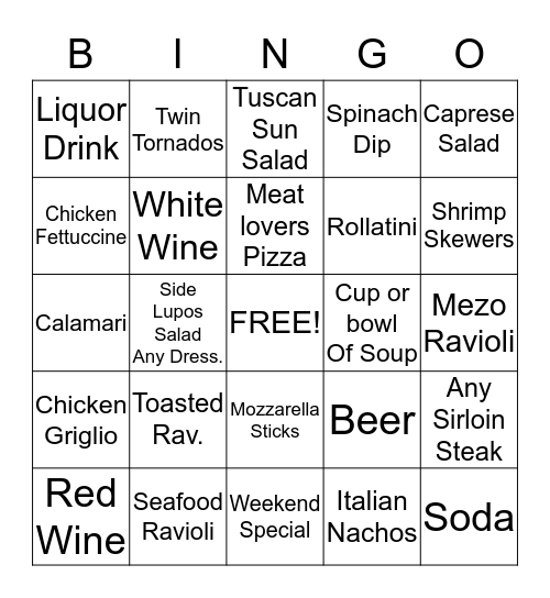 Lupo's Bingo #3 Bingo Card