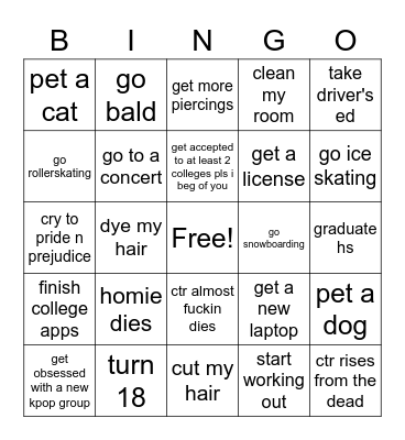 kooster 2022 Bingo Card
