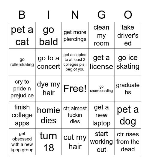 kooster 2022 Bingo Card