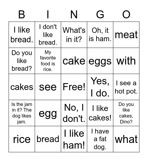 Dino 1A 9 Bingo Card