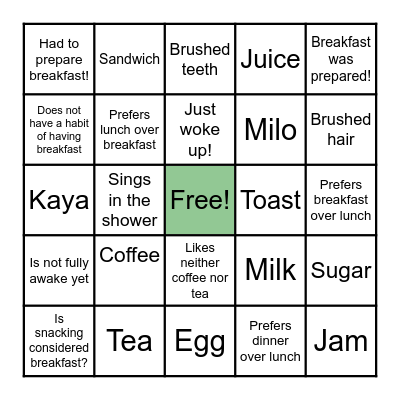 Breakfast Bingo Card